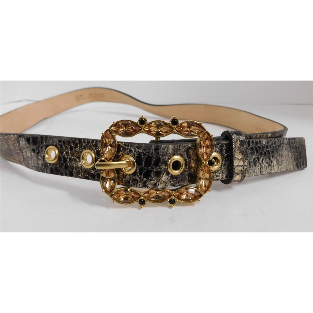 St John Gold Jeweled Buckle Metallic Snake Print Leather‎ Belt sz S